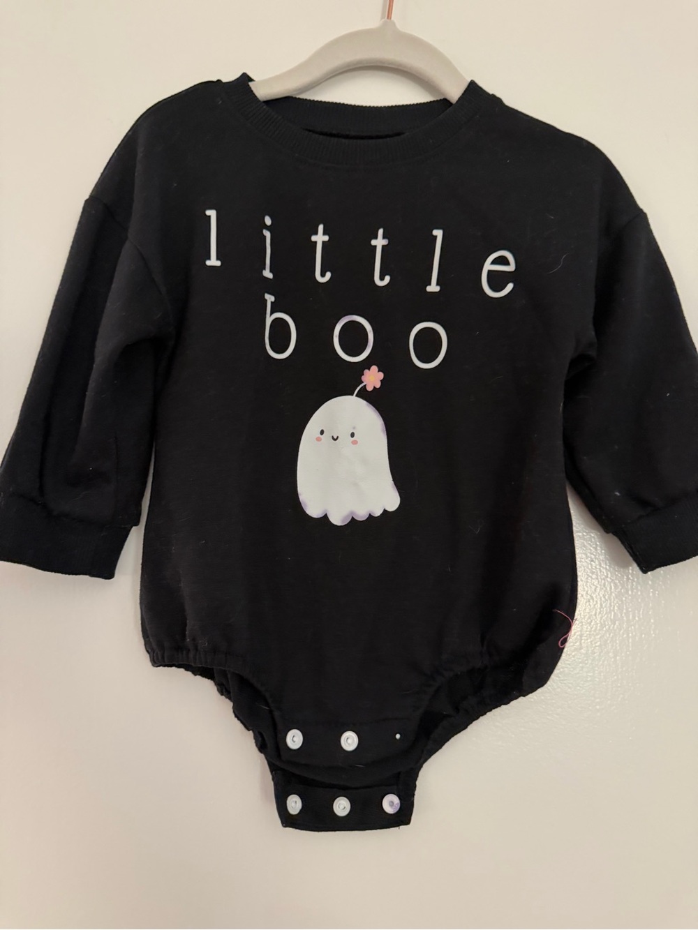 Baby girl black “Little Boo" Ghost Graphic bubble romper size 6-12m